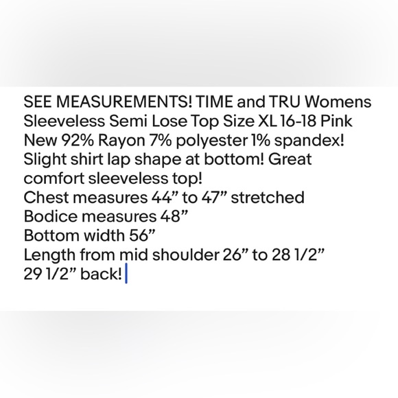 TIME and TRU Womens Sleeveless Semi Lose Top Size XL 16-18 Pink New - Picture 8 of 8
